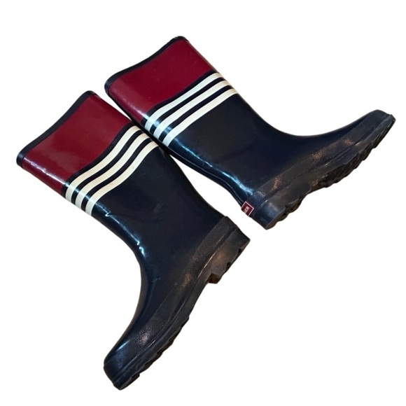 TOMMY HILFIGER TALL RUBBER RAIN BOOTS + BRUSHED NYLEX LINING, NAVY BLUE & RED, 6 - Picture 3 of 7
